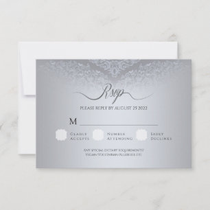 Carte de réponse RSVP Silver Mariage damassé