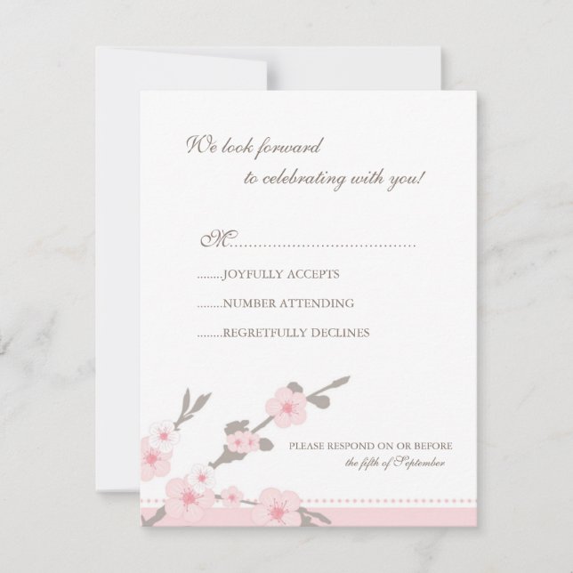 Carte de réponse RSVP Stlish Pink Cherry Blossoms (Devant)