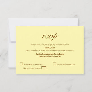 Carte de réponse RSVP Tagalog Mariage philippin Be