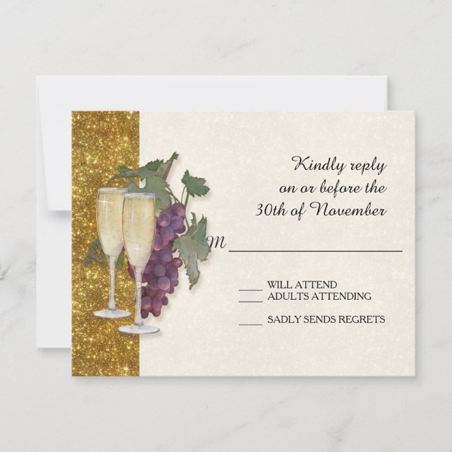 Carte de réponse RSVP Thème Vin Champagne Moderne (Devant)
