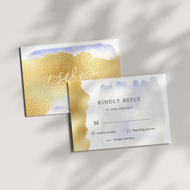 Carte de réponse RSVP Transparent Blue Gold Foil (Créateur téléchargé)