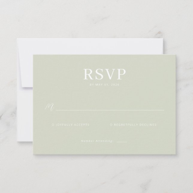 Carte de réponse RSVP Vert Éteint Élégant (Devant)