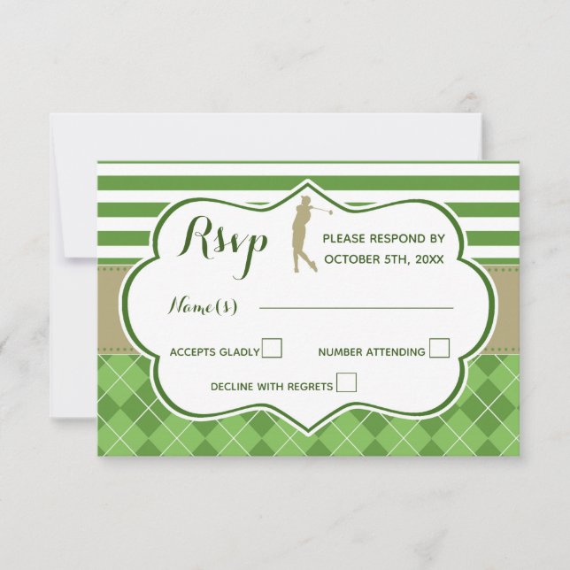 carte de réponse RSVP vert golf or (Devant)