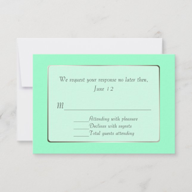 Carte de réponse RSVP vert menthe et ton argenté (Devant)