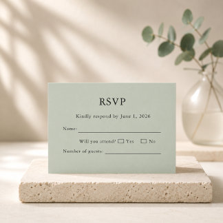 Carte de réponse RSVP Vert Sauge Minimaliste Éléga