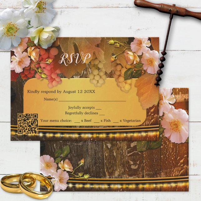 Carte de réponse RSVP Vignoble Code QR Roses et Ra (Créateur téléchargé)