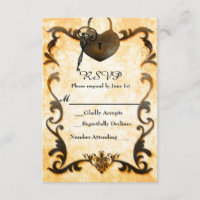 Carte de réponse RSVP vintage antique Heart Lock &