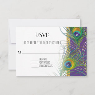 Carte de réponse RSVP violet Plumes Peacock Or