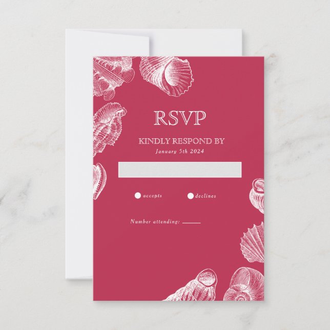 Carte de réponse RSVP Viva Magenta Sea Shell Plage (Devant)