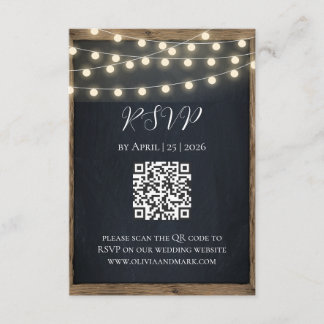 Carte de réponse Rustic Wood & String Lights | Gra