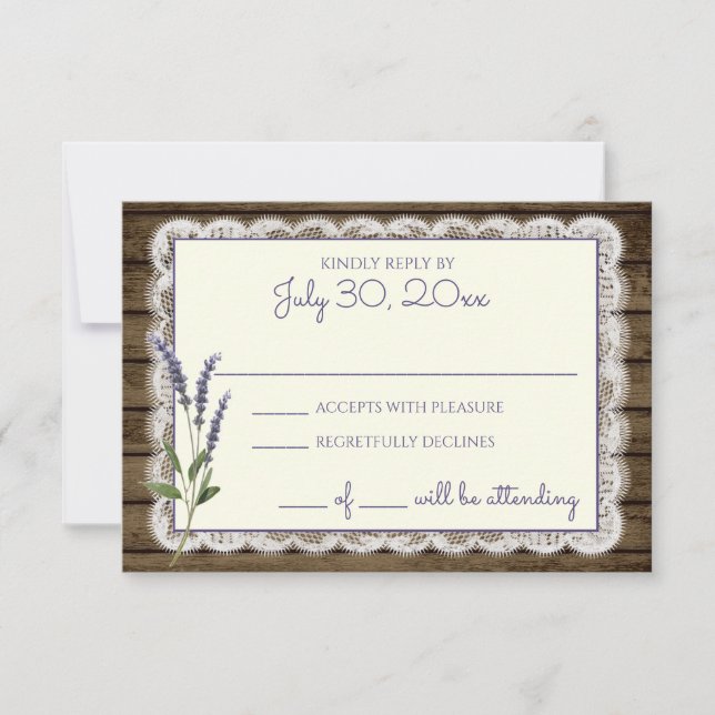 Carte de réponse Rustique Lavande et Mariage dente (Devant)