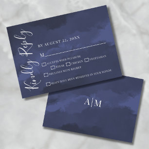 Carte de réponse simple bleu marine pour mariage