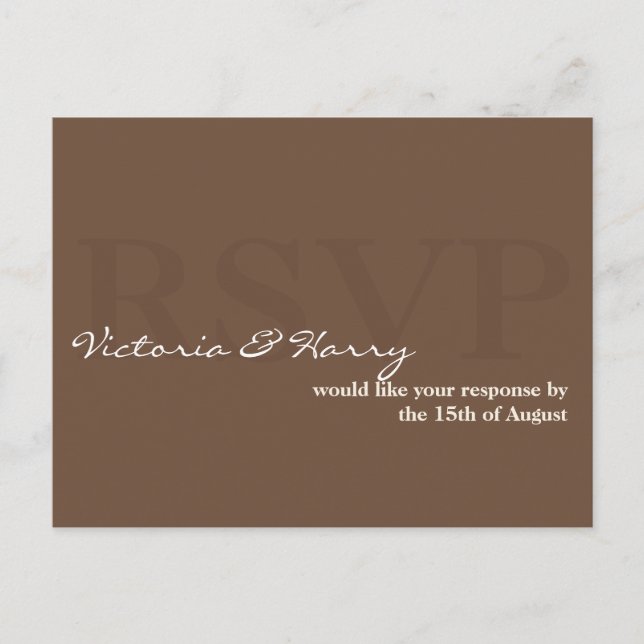 Carte de réponse simple mariage Espresso brown RSV (Devant)
