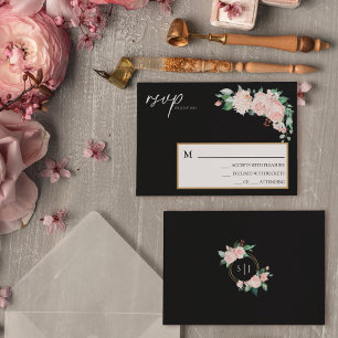 Carte de réponse simple pour mariage floral rose e