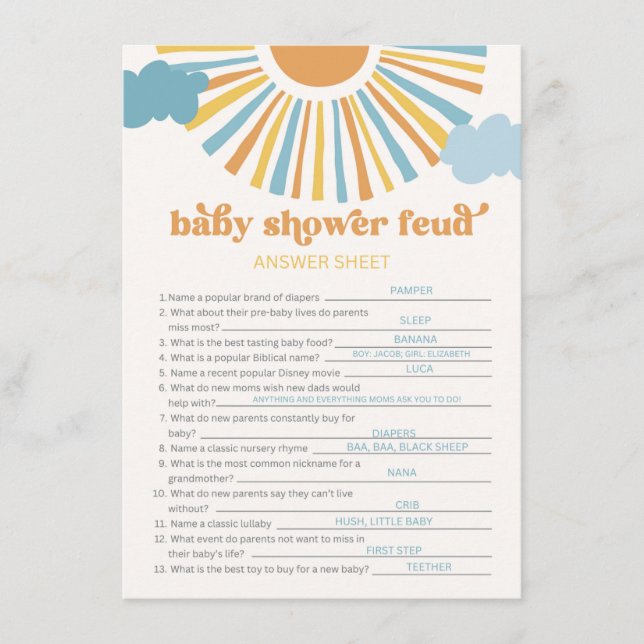 Carte de réponse Sun Baby shower Feud Game (Devant)