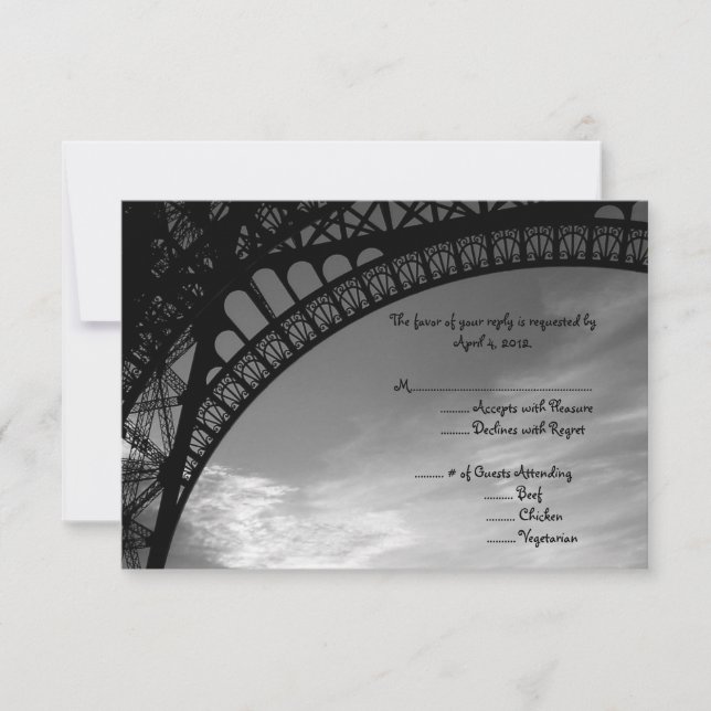 Carte de réponse Tour Eiffel avec options de menu (Devant)