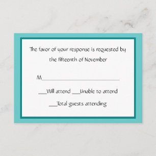 Carte de réponse Turquoise et blanche