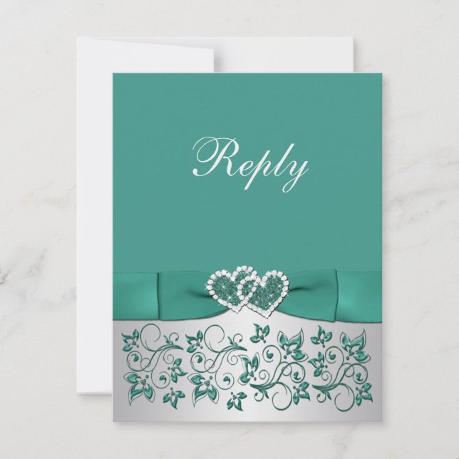 Carte de réponse Turquoise RIBBON, Silver Floral (Devant)