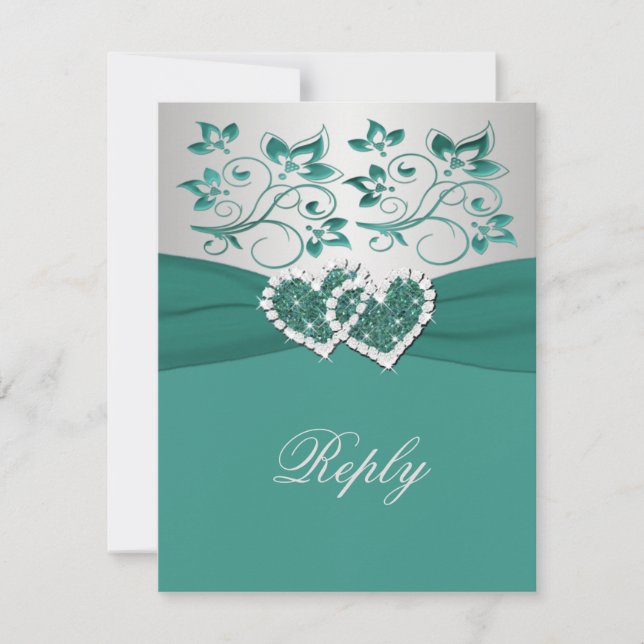 Carte de réponse Turquoise RIBBON, Silver Floral (Devant)