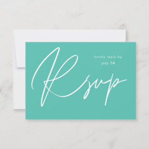 Carte de réponse Turquoise Vert MOD Calligraphie a