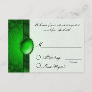 Carte de réponse verte Damask Ribbon