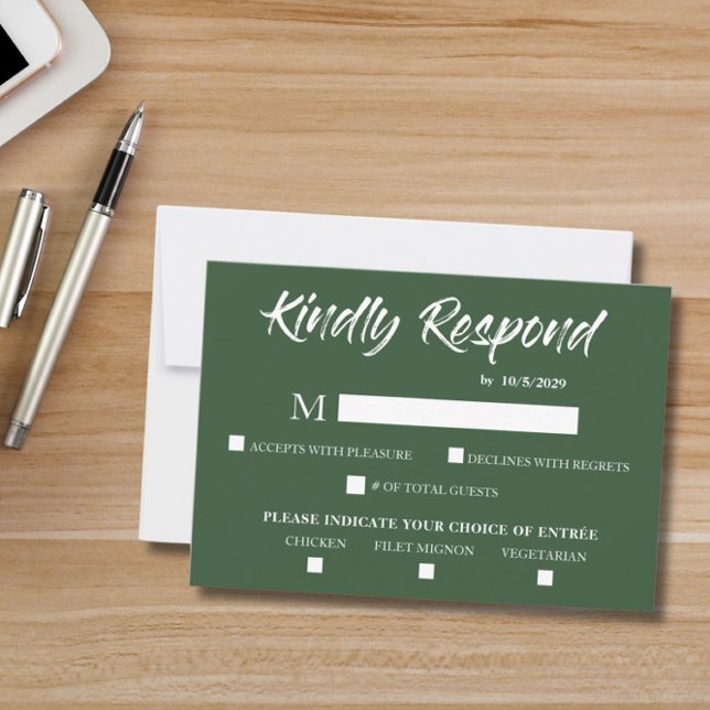 Carte de réponse verte foncée RSVP (Créateur téléchargé)