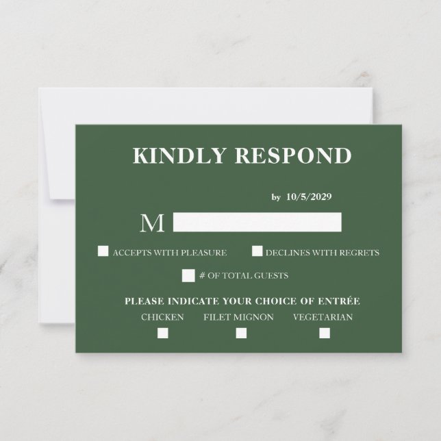 Carte de réponse verte foncée RSVP (Devant)
