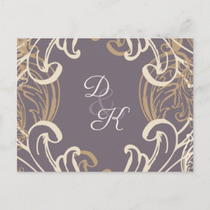 Carte de réponse vintage or monogramme violet