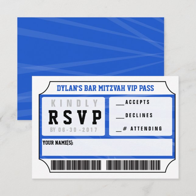 CARTE DE RÉPONSE VIP Invitation Bar Mitzvah (Devant / Derrière)