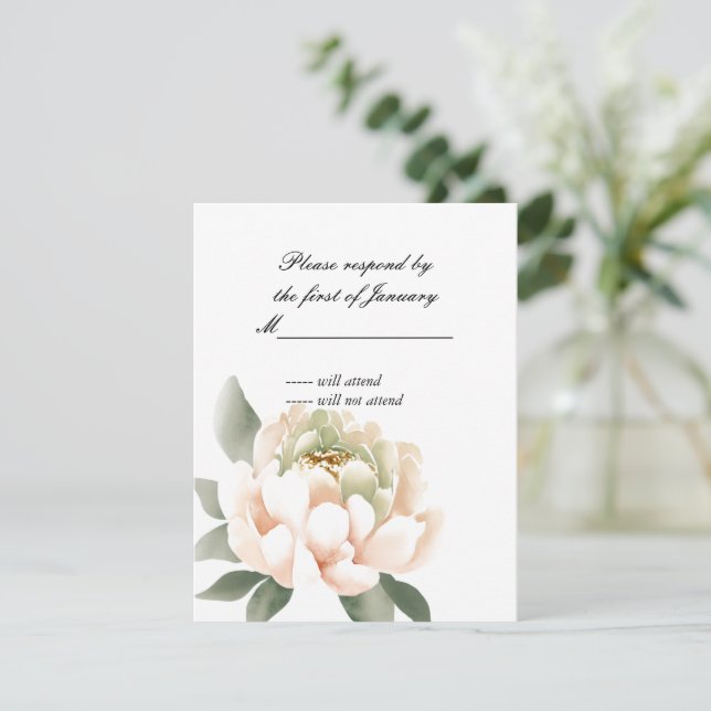 Carte de réponse Watercolor Peony (Debout devant)