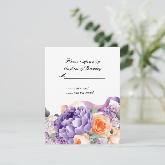 Carte de réponse Watercolor Peony Dusty (Debout devant)
