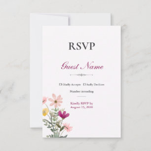 Carte de réponse Wildflower Romance   Floral rose