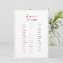 Carte de réponses Safari pour bébés animaux
