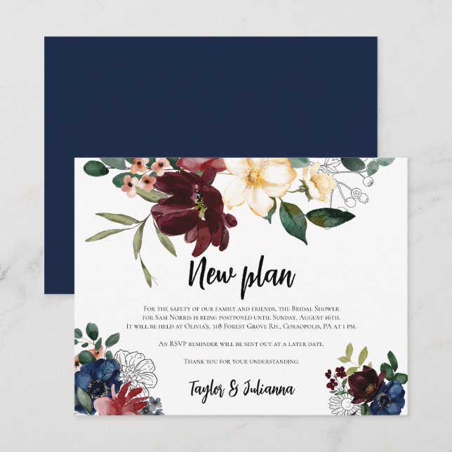 Carte de report de Fête des mariées florale Blush  (Devant / Derrière)