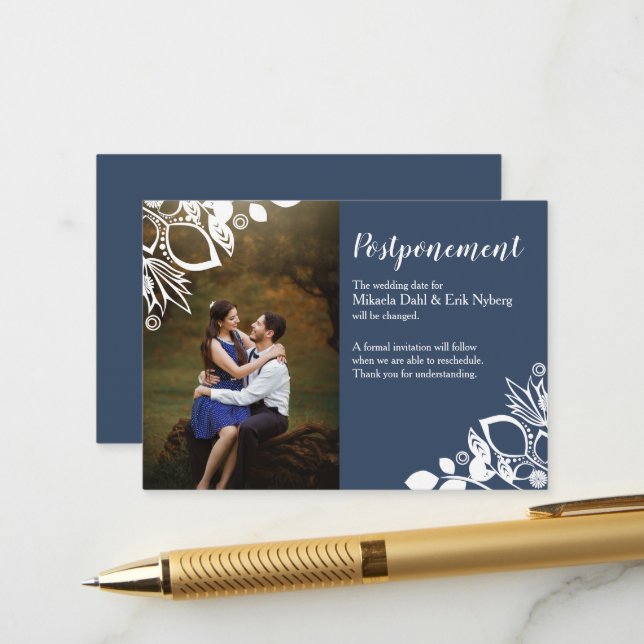 Carte de report Mariage gris bleu (Devant/Arrière en situation)