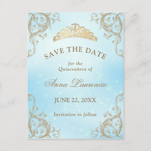 Carte de réservation de Quinceanera à lumière doré (Devant)