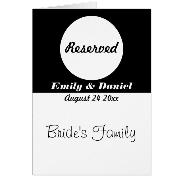 Carte de réservation de table Mariage noir et blan (Devant)