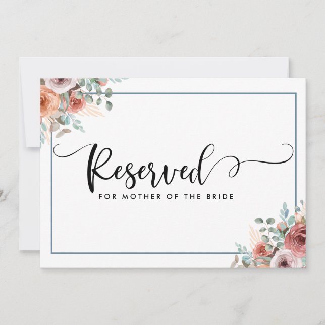 Carte de réserve Blush, Peach et Dusty Blue Floral (Devant)