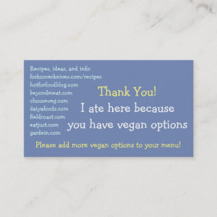 Carte de restaurant Vegan