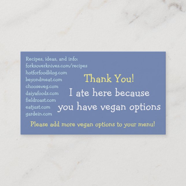 Carte de restaurant Vegan (Devant)