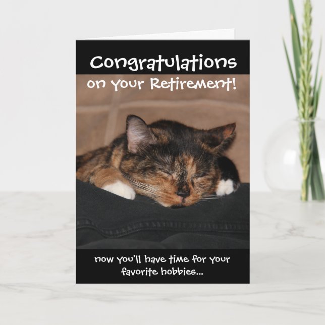 Carte de retraite amusante, Napping Calico Cat (Devant)