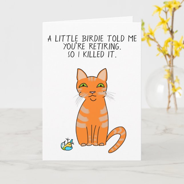 Carte de retraite de dessin animé de chat roux drô (Fleur jaune)