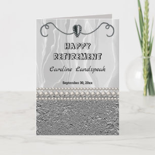 Carte de retraite joyeuse en soie blanche et perle