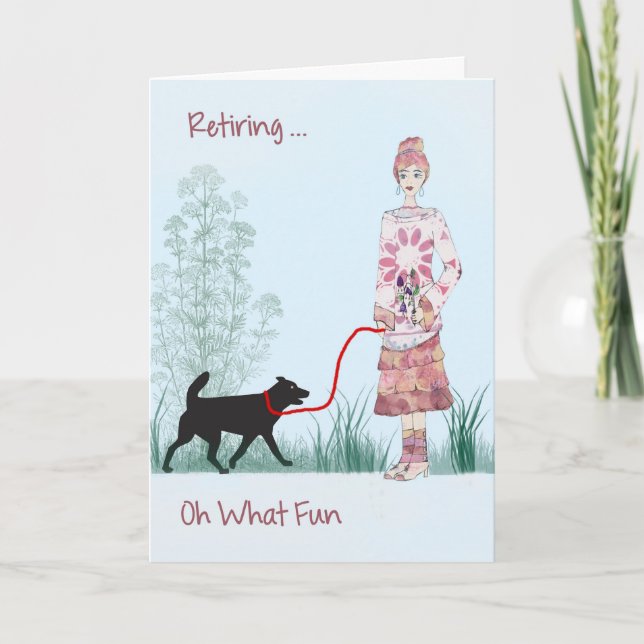 Carte de retraite Lady Marcher son chien (Devant)