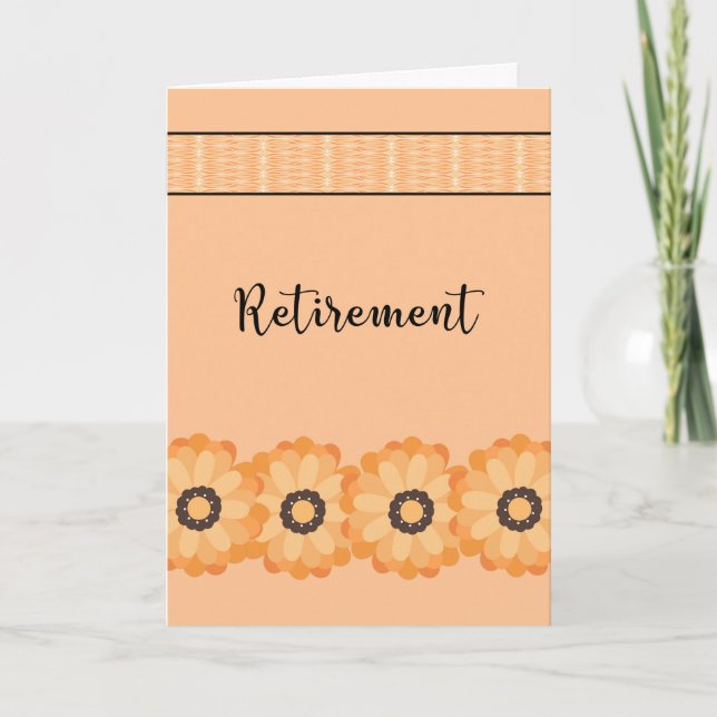 Carte de retraite, orange avec fleurs (Devant)