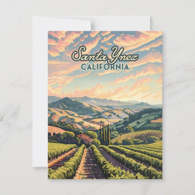 Carte de rétro père Noël Ynez California Vineyard (Devant)