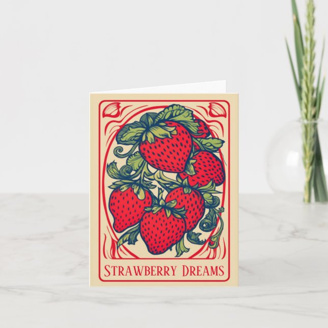 Carte de rêves de fraises mignonnes et sucrées (Devant)