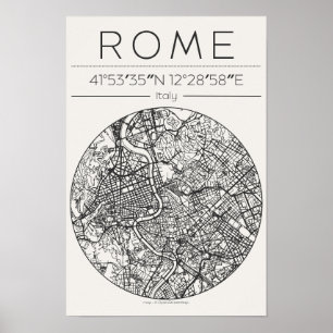 Carte de Rome Poster Art mural circulaire Minimali