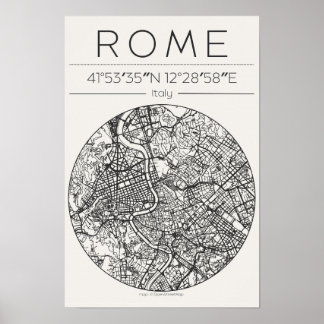 Carte de Rome Poster Art mural circulaire Minimali