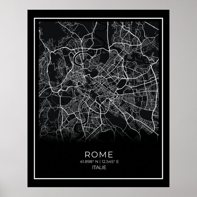 Carte de Rome - Rome Carte noire Poster (Devant)